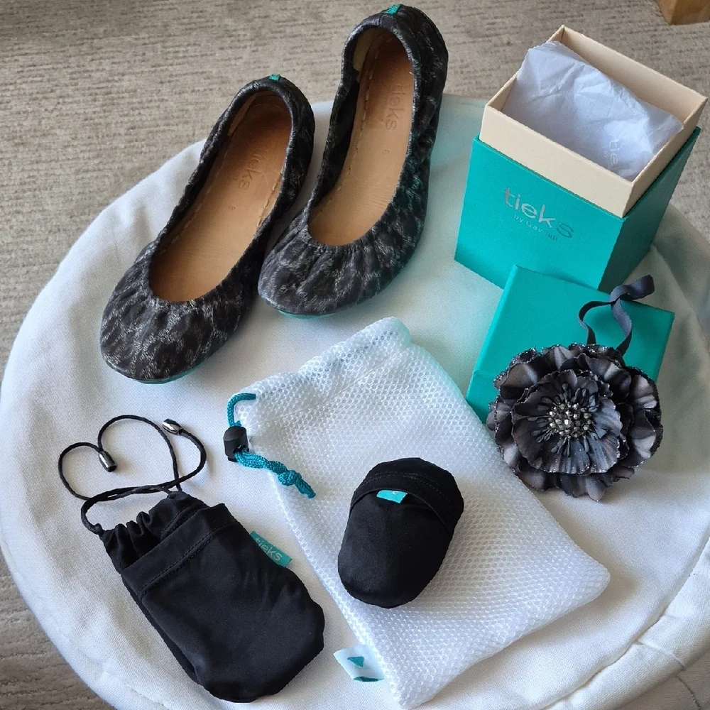 Tieks Black Leopard Ballet Flats - Picture 5 of 9